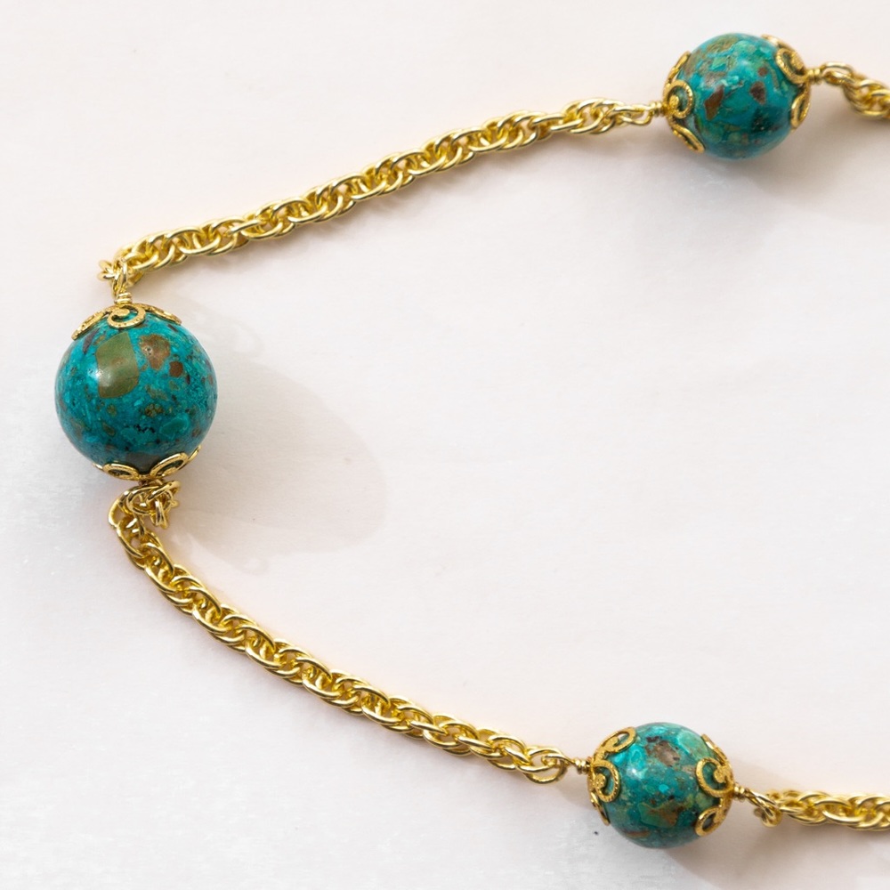 JTV gold tone longer style necklace with turquoise balls approx 29.5” length - Picture 11 of 16